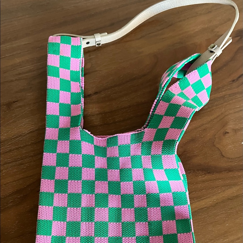 IVY Knit Checkered Tote Bag, (leather strap handle included) - Picture 3 of 5